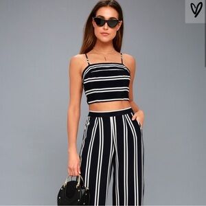 Lulu's Wide Leg White and Blue Jumpsuit